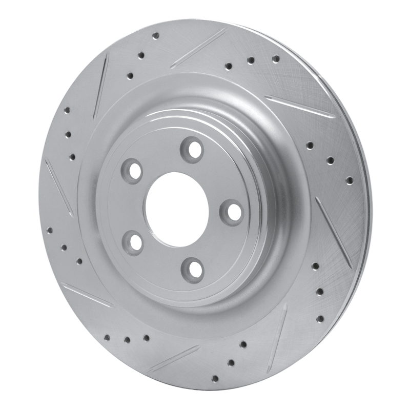 Jaguar XJ Brake Rotor (1) - Rear Left - R1 Concepts - Drilled & Slotted - Silver - `06-`15